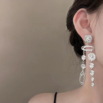 DAIIIBABYYY  -  Personalized round micro-set geometric tassel stud earrings